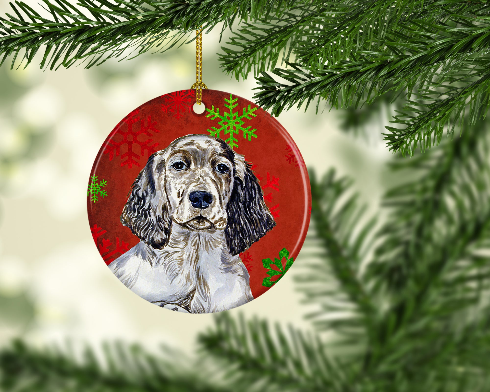 English Setter Red Snowflake Holiday Christmas Ceramic Ornament LH9322 - the-store.com