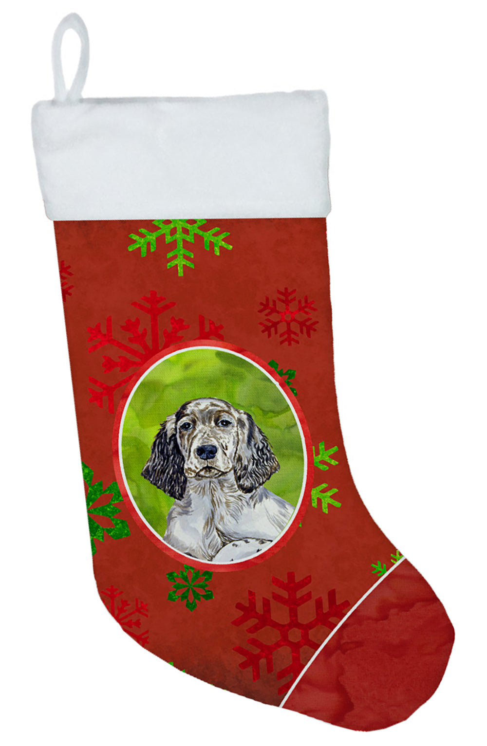 English Setter Red and Green Snowflakes Holiday Christmas Christmas Stocking  the-store.com.