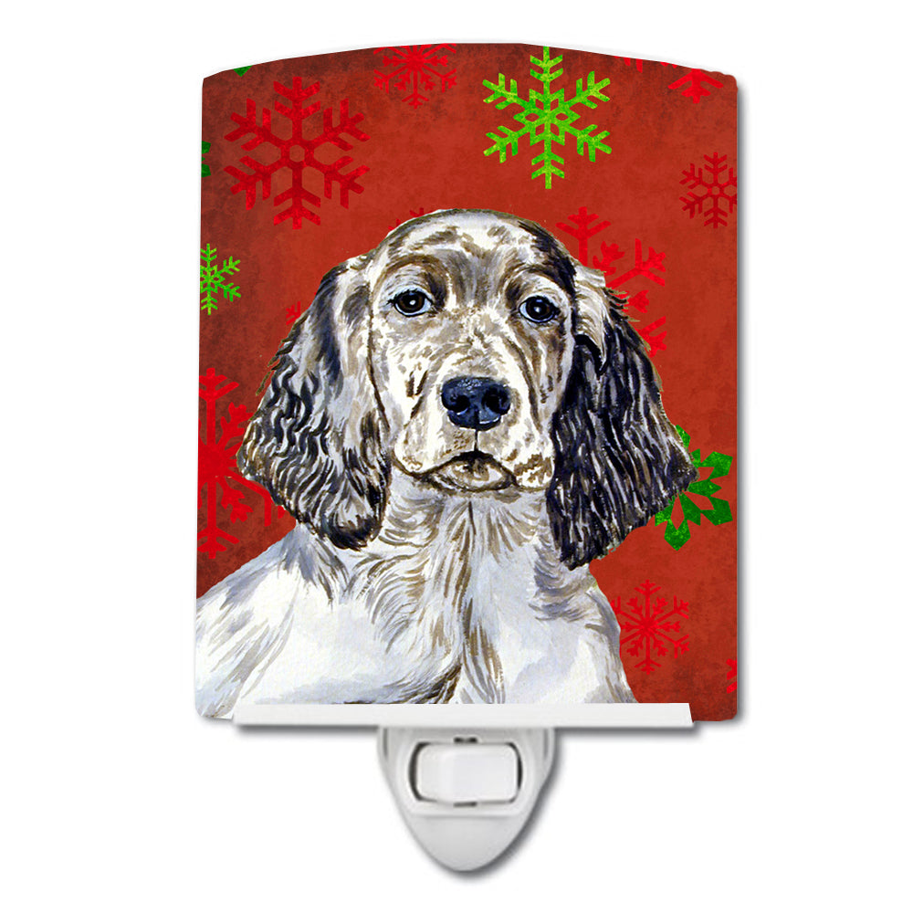 English Setter Red and Green Snowflakes Holiday Christmas Ceramic Night Light LH9322CNL - the-store.com