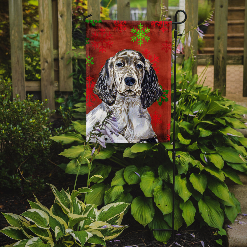 English Setter Red and Green Snowflakes Holiday Christmas Flag Garden Size
