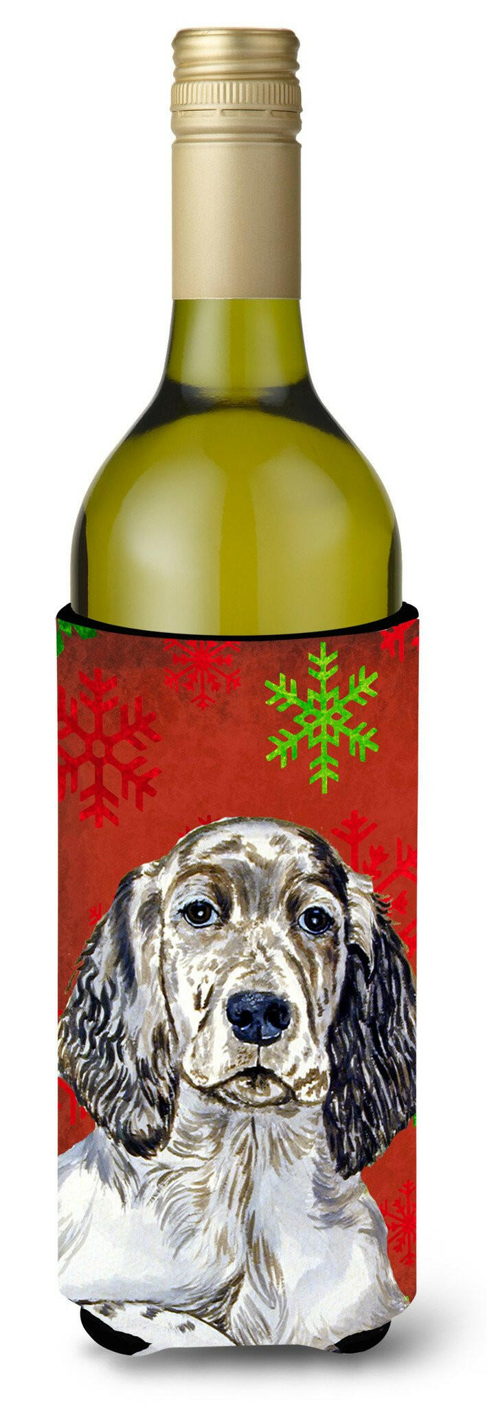 English Setter Snowflakes Holiday Christmas Wine Bottle Beverage Insulator Beverage Insulator Hugger by Caroline&#39;s Treasures