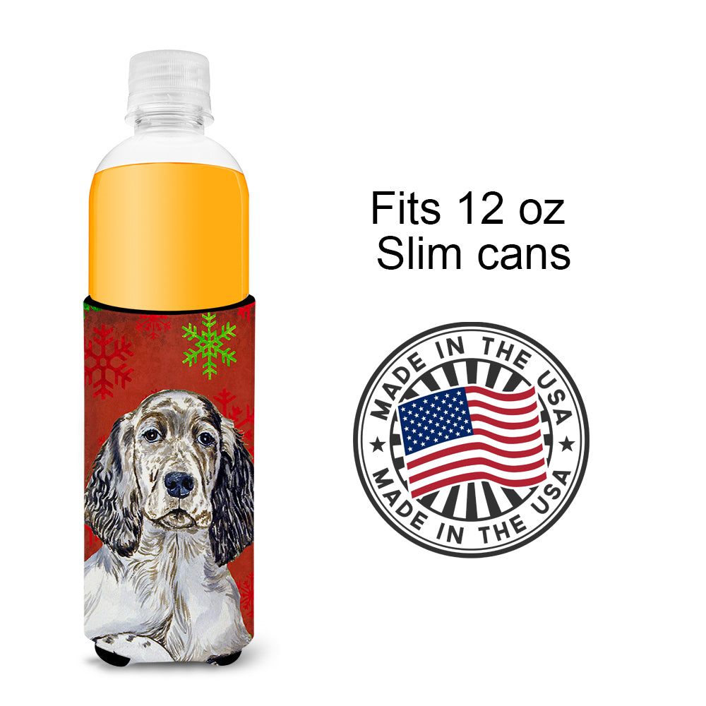 English Setter Red and Green Snowflakes Holiday Christmas Ultra Beverage Insulators for slim cans LH9322MUK.