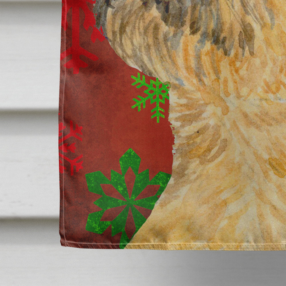 Border Terrier Red  Green Snowflakes Holiday Christmas Flag Canvas House Size