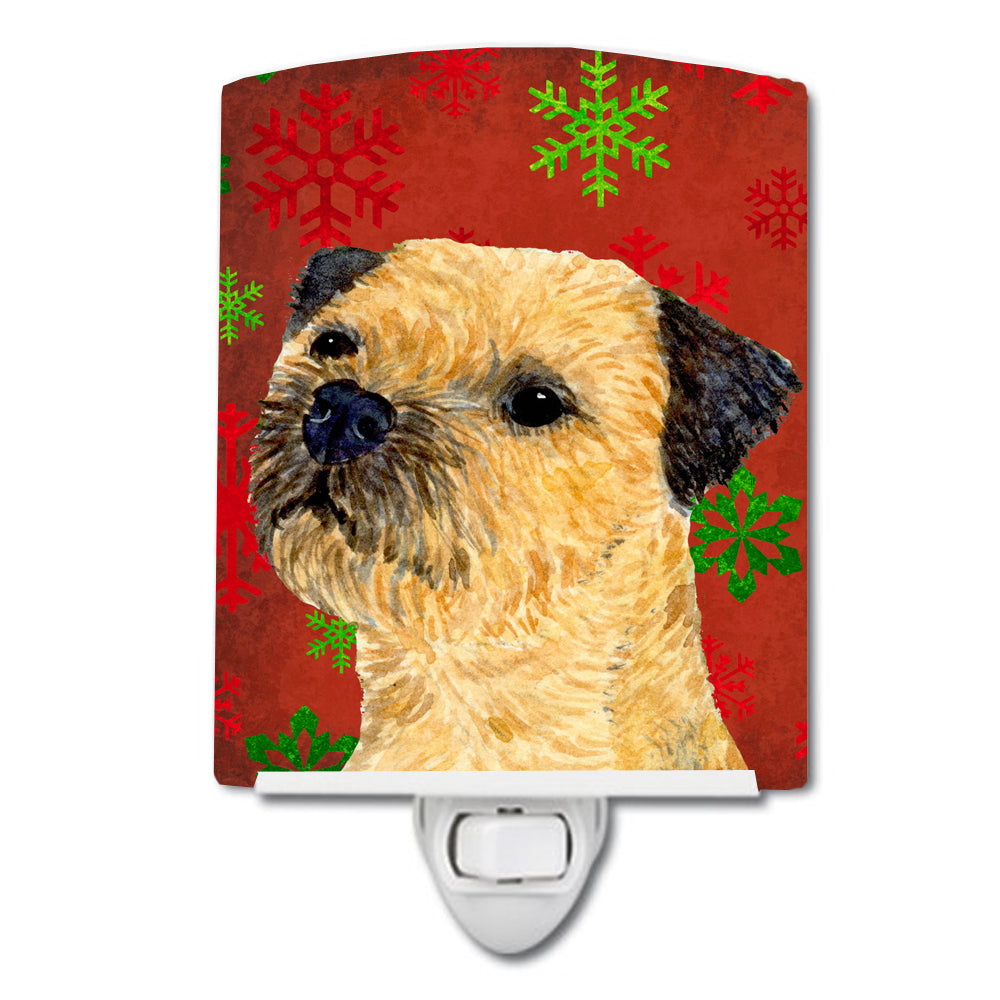 Border Terrier Red and Green Snowflakes Holiday Christmas Ceramic Night Light LH9323CNL - the-store.com