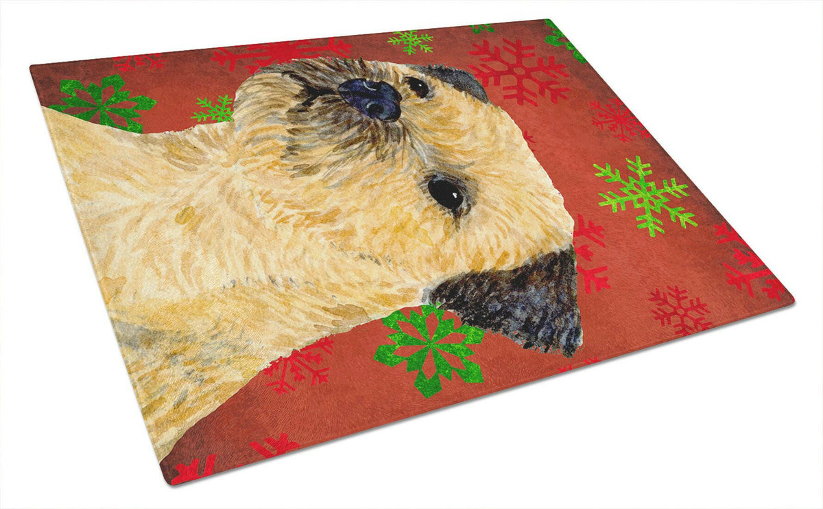 Border Terrier Red and Green Snowflakes Christmas Glass Cutting Board Large by Caroline&#39;s Treasures
