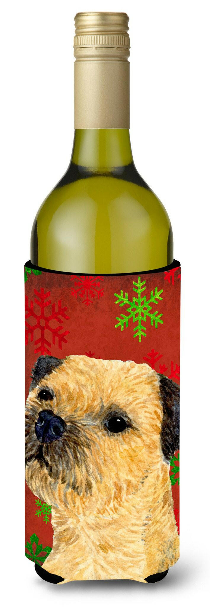 Border Terrier Snowflakes Holiday Christmas Wine Bottle Beverage Insulator Beverage Insulator Hugger by Caroline&#39;s Treasures