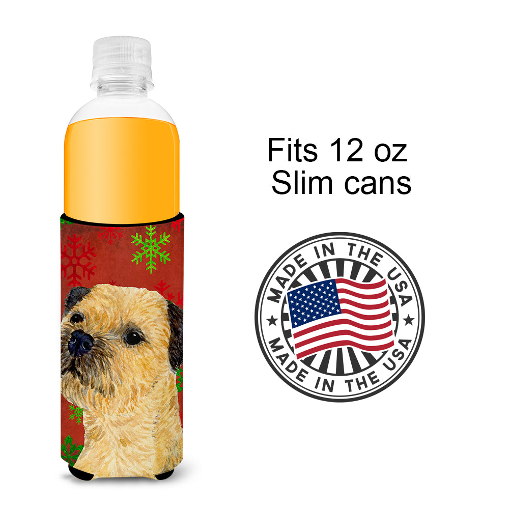 Border Terrier Red and Green Snowflakes Holiday Christmas Ultra Beverage Insulators for slim cans LH9323MUK.