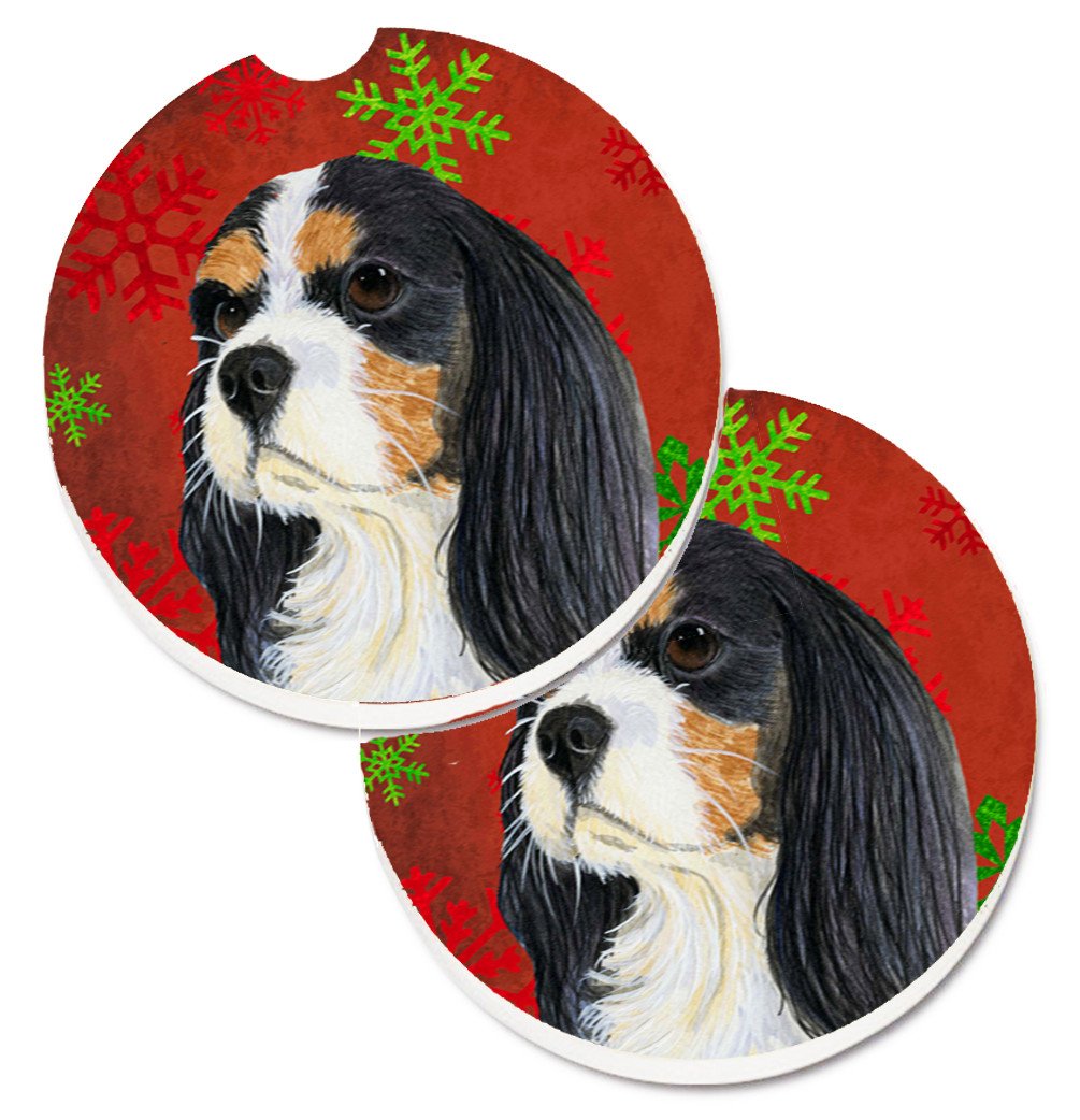 Cavalier Spaniel Red and Green Snowflakes Holiday Christmas Set of 2 Cup Holder Car Coasters LH9324CARC by Caroline&#39;s Treasures