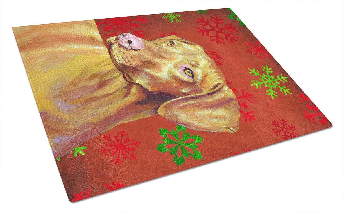 Vizsla Red and Green Snowflakes Holiday Christmas Glass Cutting Board Large by Caroline&#39;s Treasures