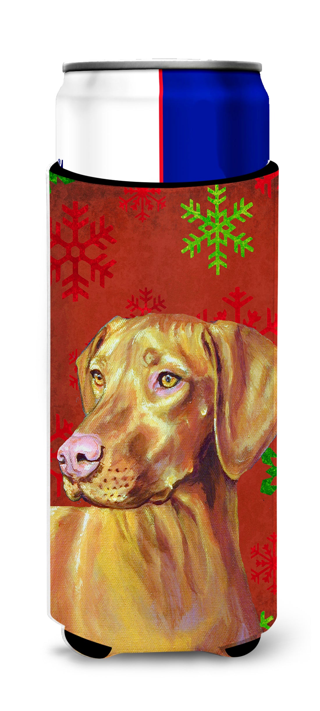 Vizsla Red and Green Snowflakes Holiday Christmas Ultra Beverage Insulators for slim cans LH9325MUK.