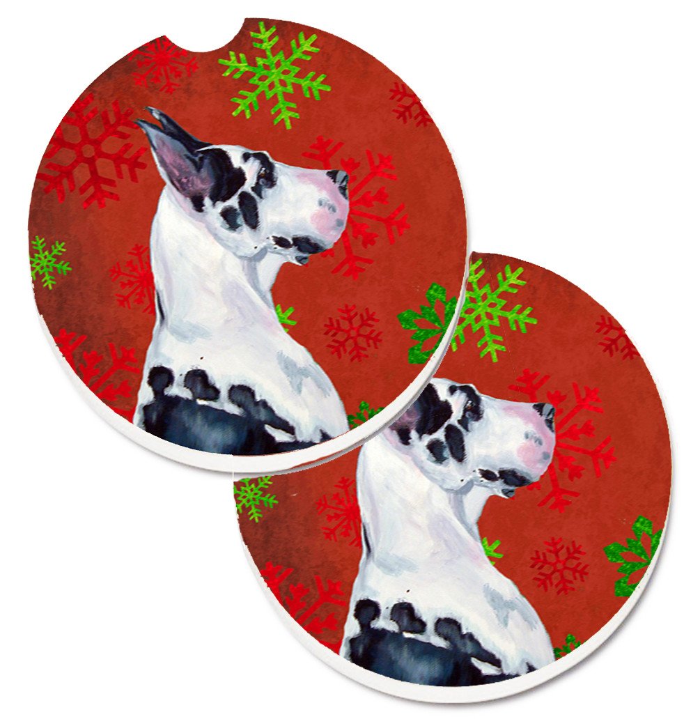 Great Dane Red and Green Snowflakes Holiday Christmas Set of 2 Cup Holder Car Coasters LH9326CARC by Caroline&#39;s Treasures