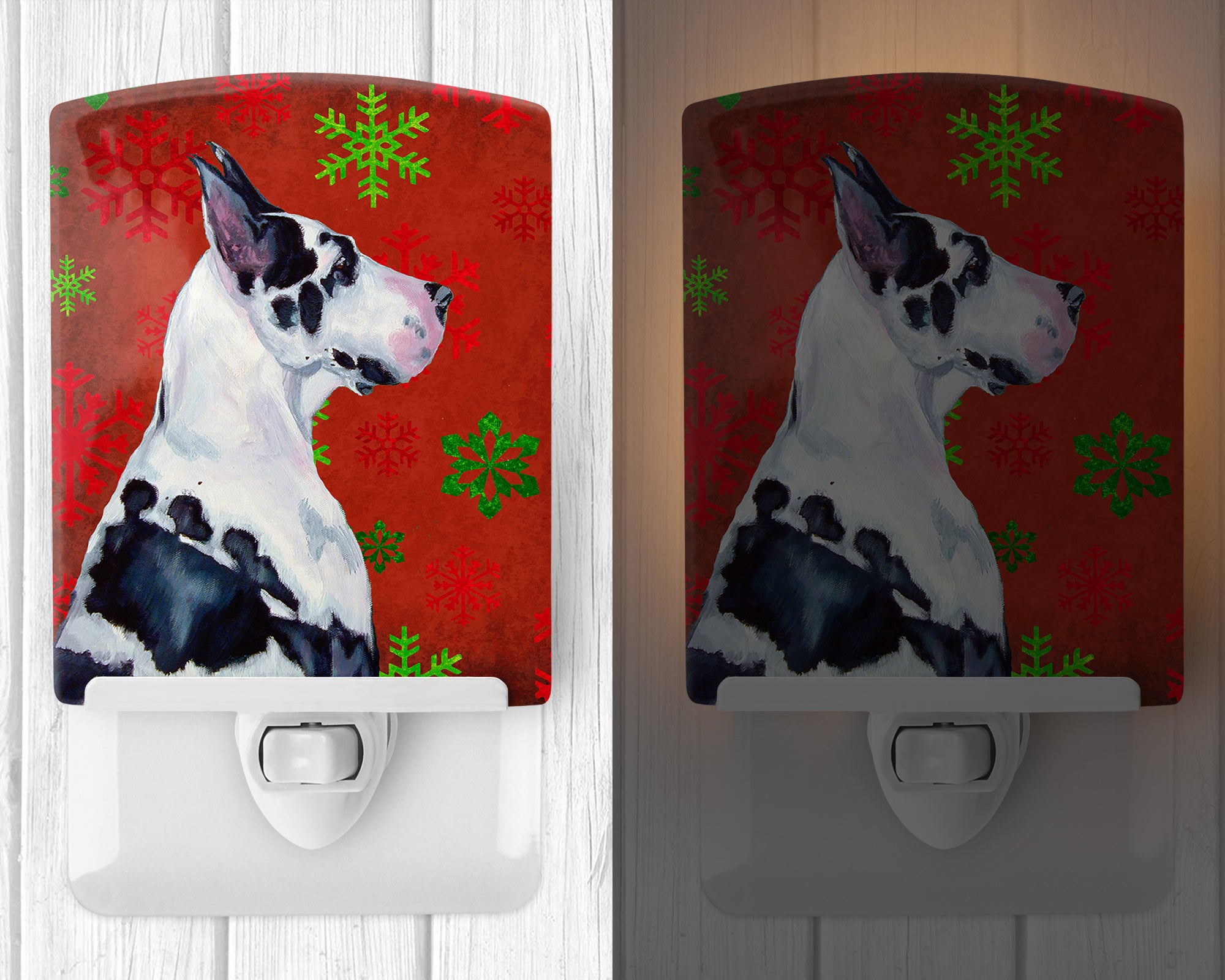 Great Dane Red and Green Snowflakes Holiday Christmas Ceramic Night Light LH9326CNL - the-store.com