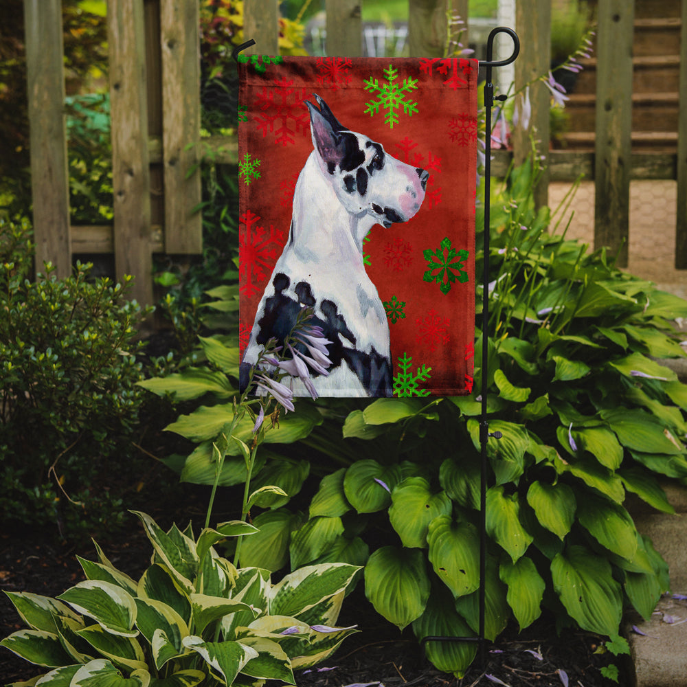 Great Dane Red and Green Snowflakes Holiday Christmas Flag Garden Size