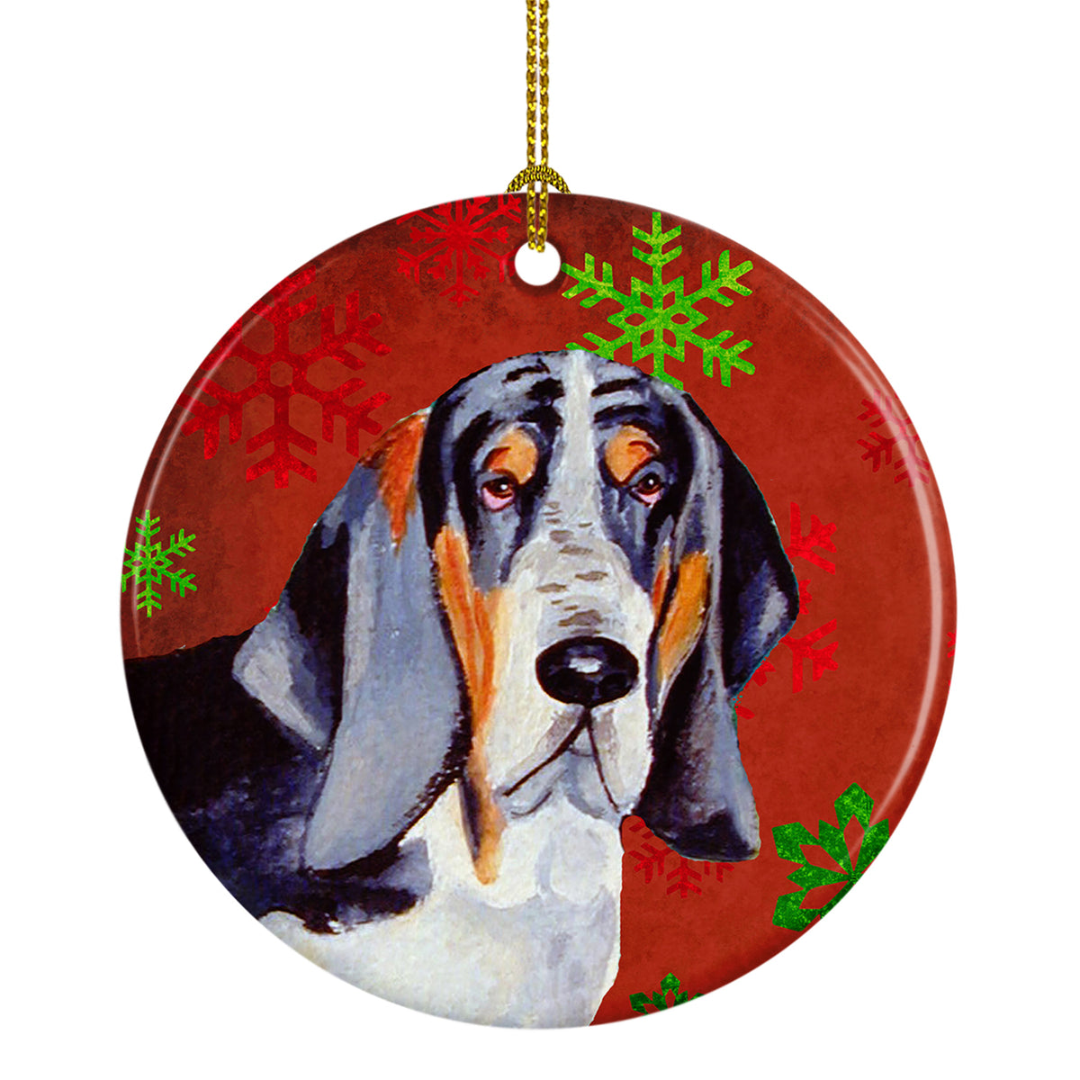 Basset Hound Red Snowflake Holiday Christmas Ceramic Ornament LH9327 - the-store.com