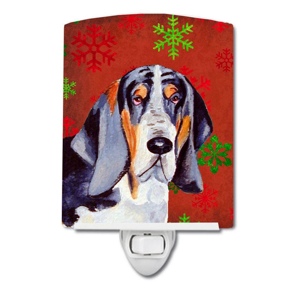 Basset Hound Red and Green Snowflakes Holiday Christmas Ceramic Night Light LH9327CNL - the-store.com
