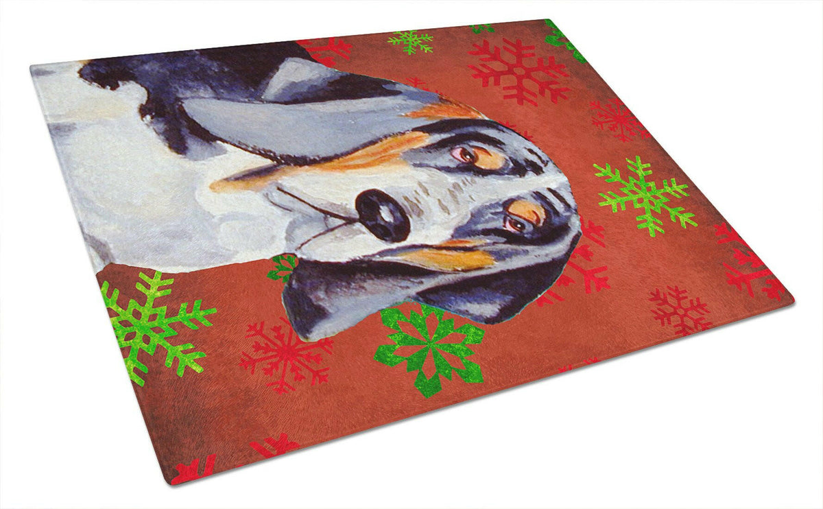 Basset Hound Red and Green Snowflakes Christmas Glass Cutting Board Large by Caroline&#39;s Treasures
