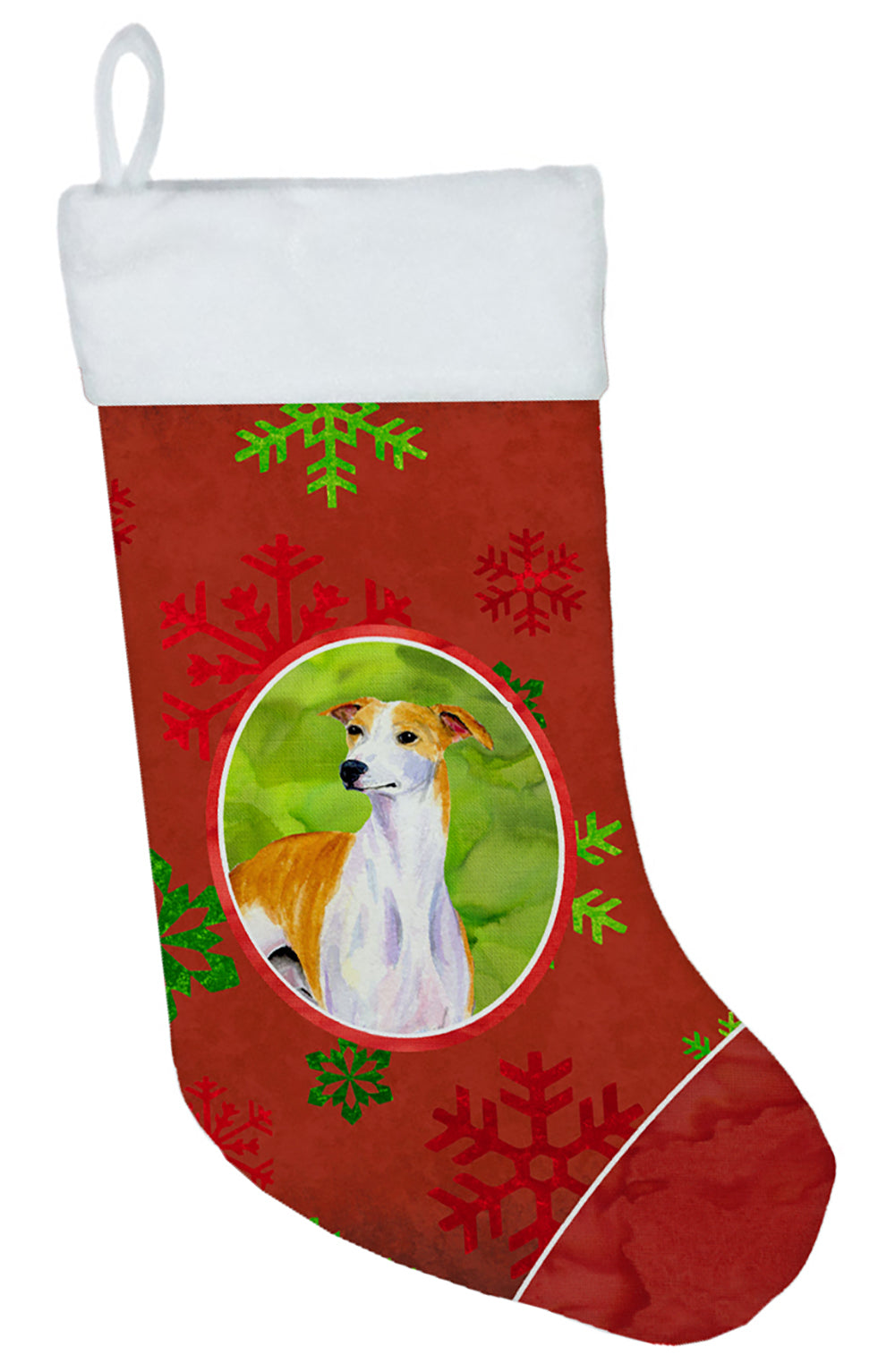 Whippet Red and Green Snowflakes Holiday Christmas Christmas Stocking LH9328  the-store.com.