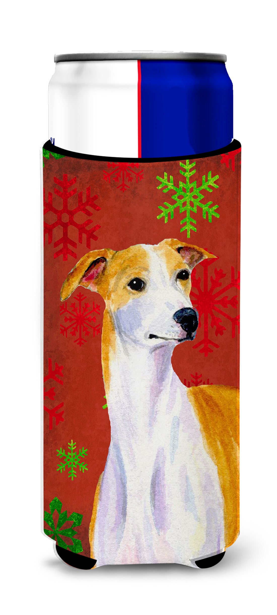 Whippet Rouge et Vert Snowflakes Holiday Christmas Ultra Beverage Isolateurs pour canettes minces LH9328MUK