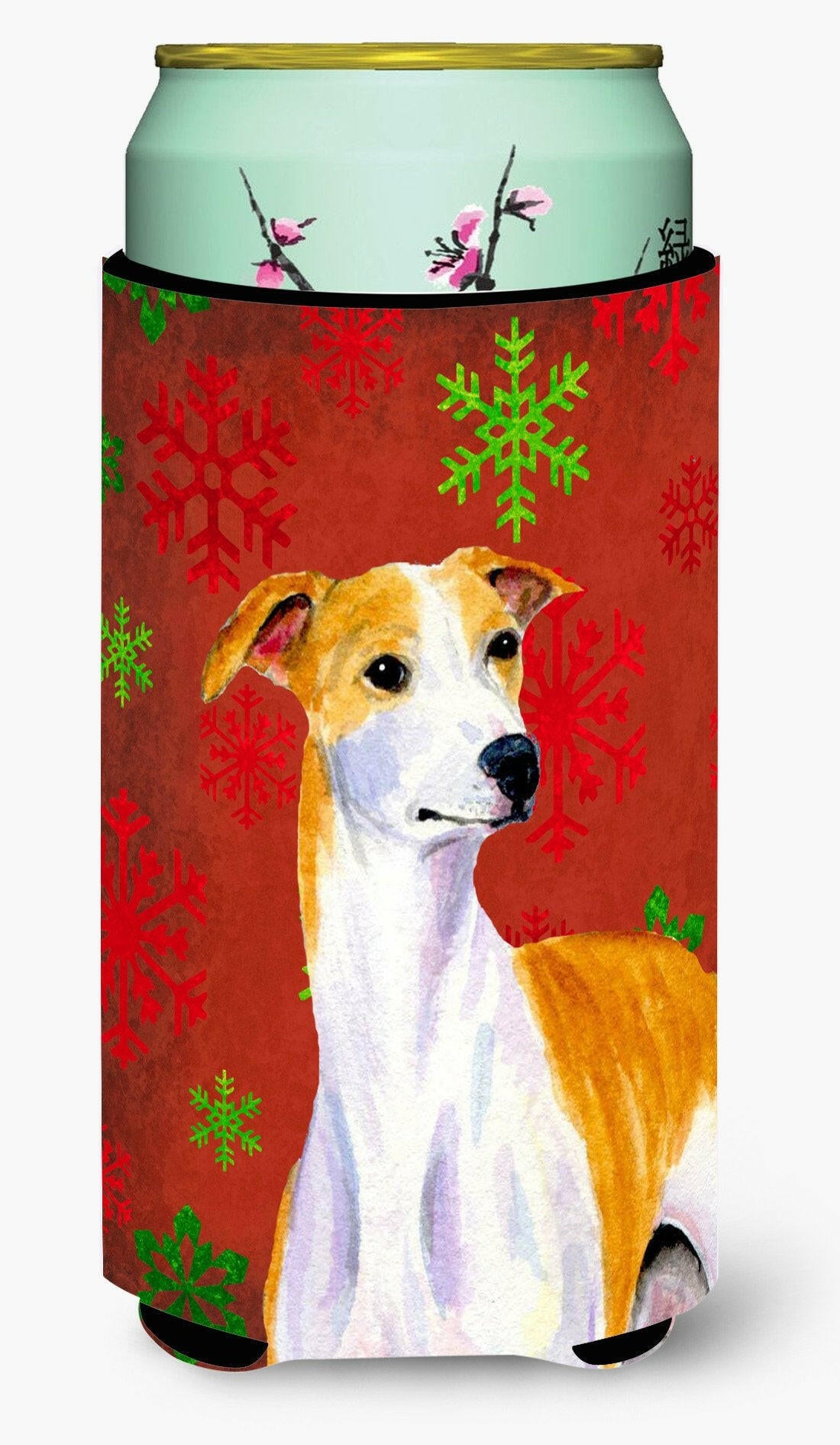 Whippet Red and Green Snowflakes Holiday Christmas  Tall Boy Beverage Insulator Beverage Insulator Hugger by Caroline's Treasures