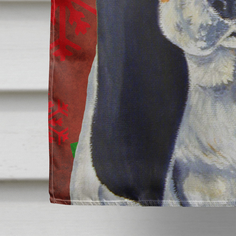Basset Hound Red and Green Snowflakes Holiday Christmas Flag Canvas House Size  the-store.com.