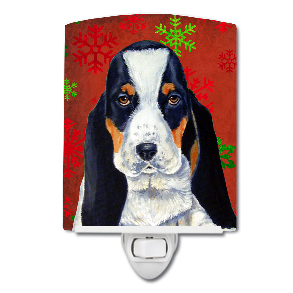 Basset Hound Red and Green Snowflakes Holiday Christmas Ceramic Night Light LH9329CNL - the-store.com