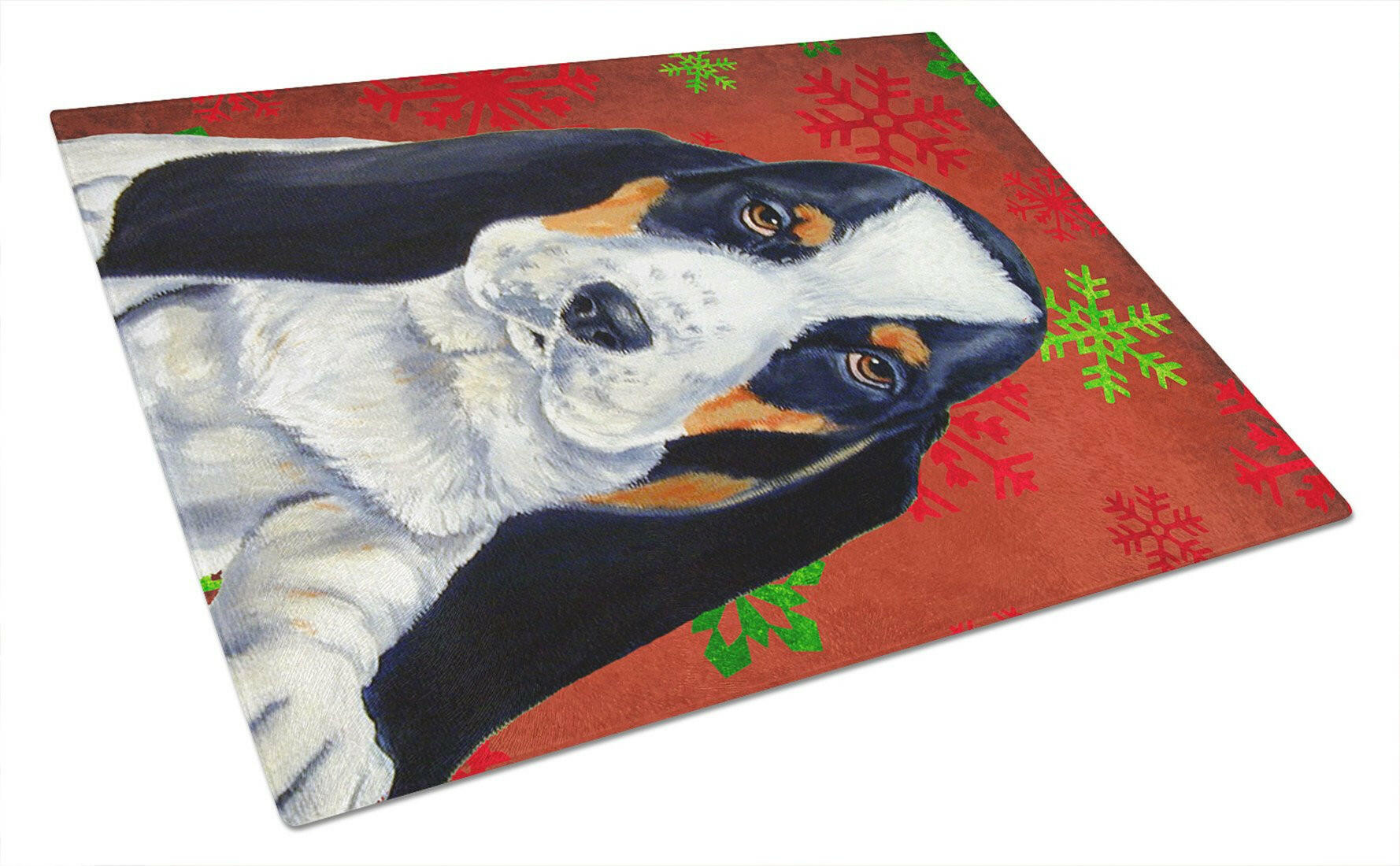 Basset Hound Red and Green Snowflakes Christmas Glass Cutting Board Large by Caroline's Treasures