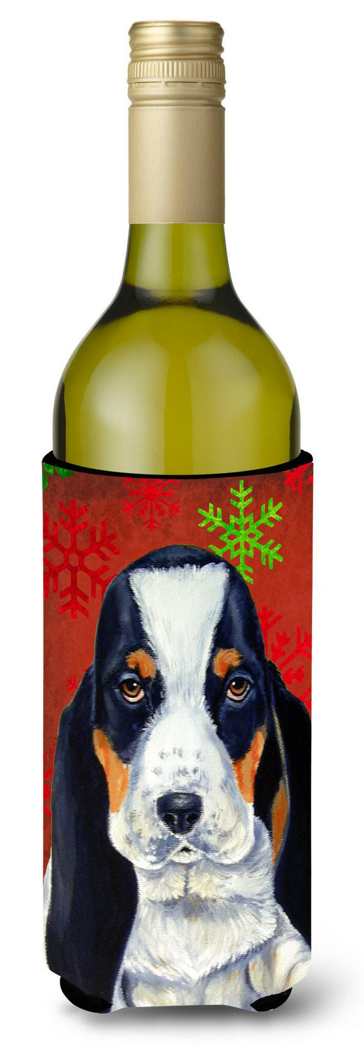 Basset Hound Snowflakes Holiday Christmas Wine Bottle Beverage Insulator Beverage Insulator Hugger by Caroline&#39;s Treasures