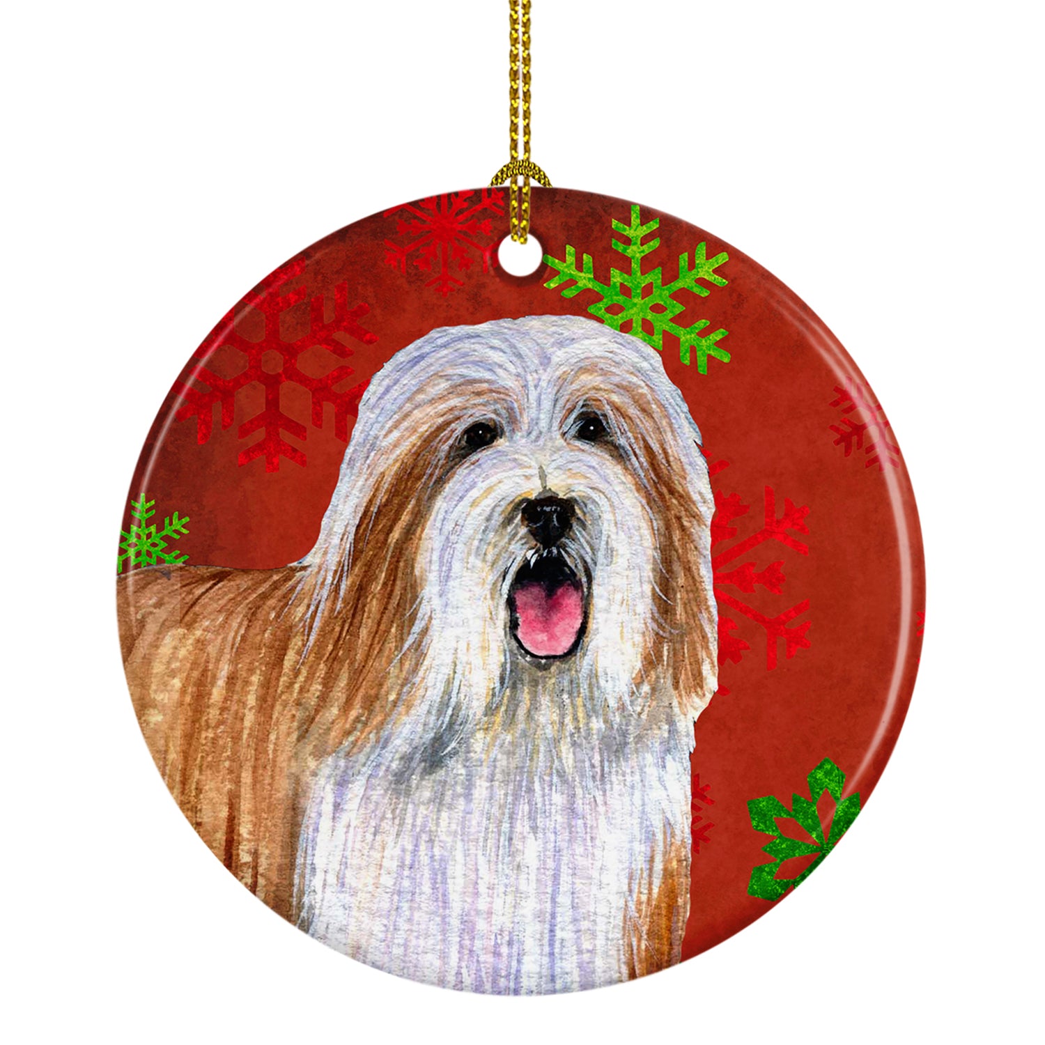 Bearded Collie Red Snowflake Holiday Christmas Ceramic Ornament LH9330 - the-store.com