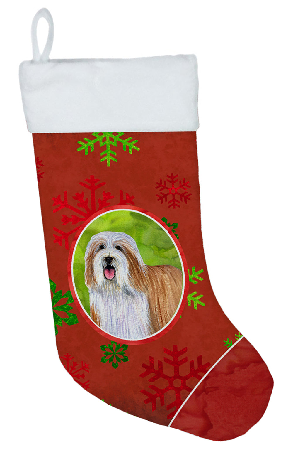 Bearded Collie Red and Green Snowflakes Holiday Christmas Christmas Stocking
