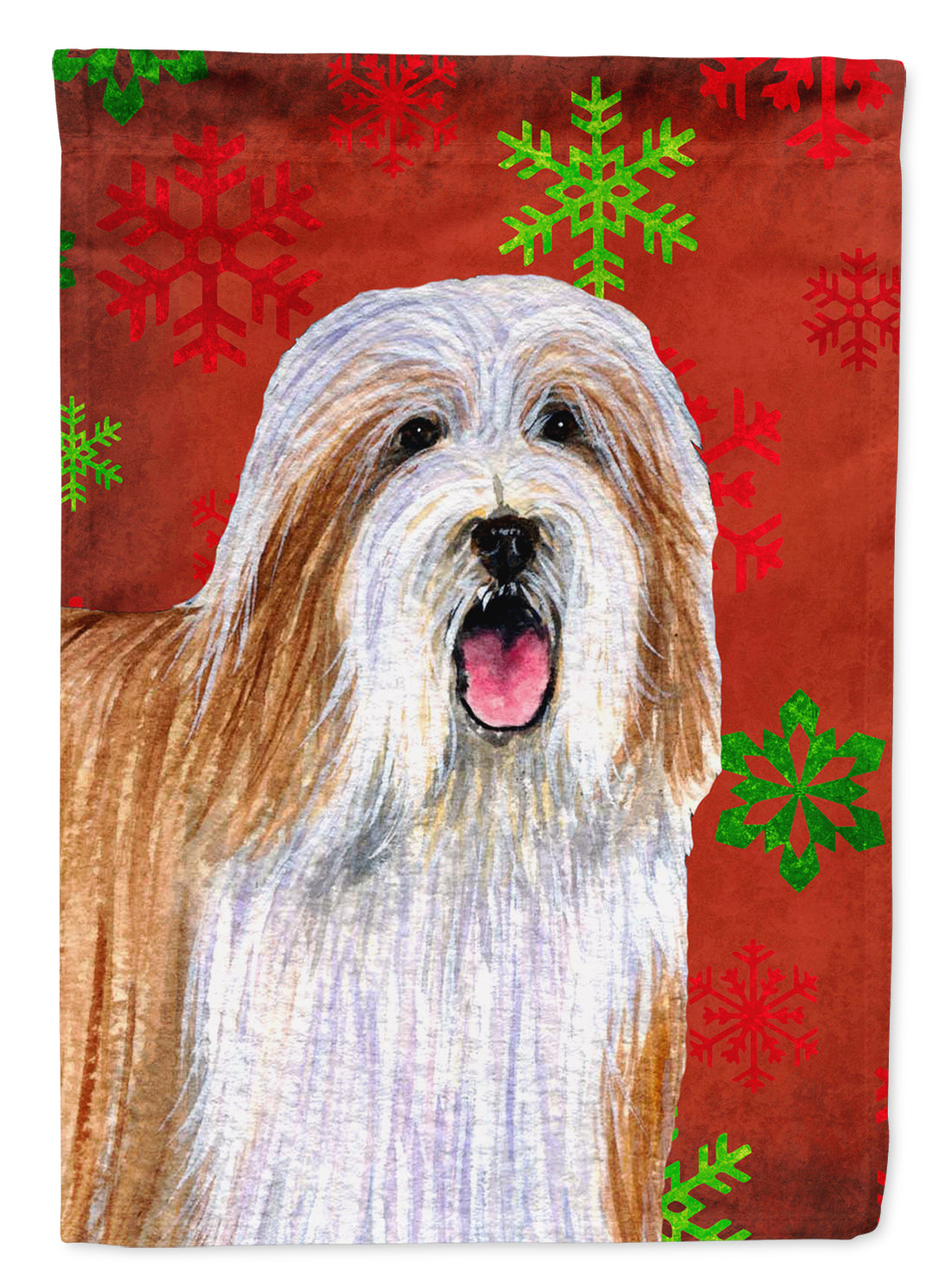Bearded Collie Red  Green Snowflakes Holiday Christmas Flag Canvas House Size