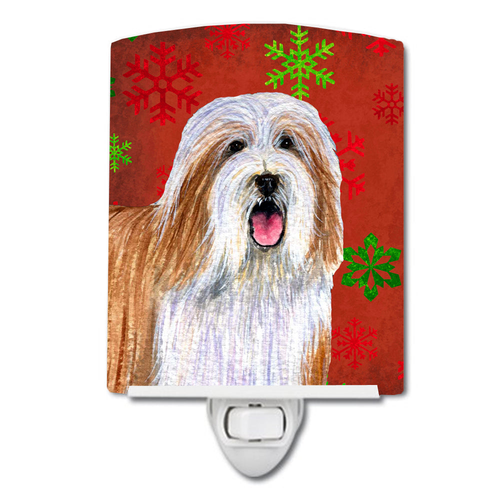 Bearded Collie Red and Green Snowflakes Holiday Christmas Ceramic Night Light LH9330CNL - the-store.com
