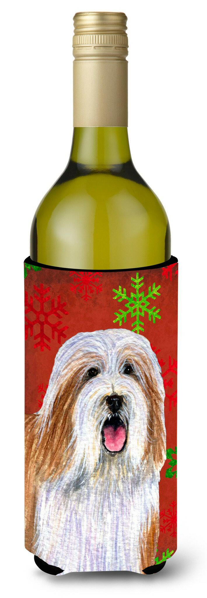Bearded Collie Snowflakes Holiday Christmas Wine Bottle Beverage Insulator Beverage Insulator Hugger by Caroline&#39;s Treasures