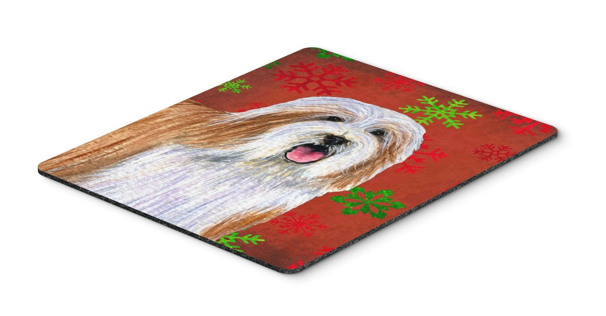 Bearded Collie Red and Green Snowflakes Christmas Mouse Pad, Hot Pad or Trivet by Caroline's Treasures