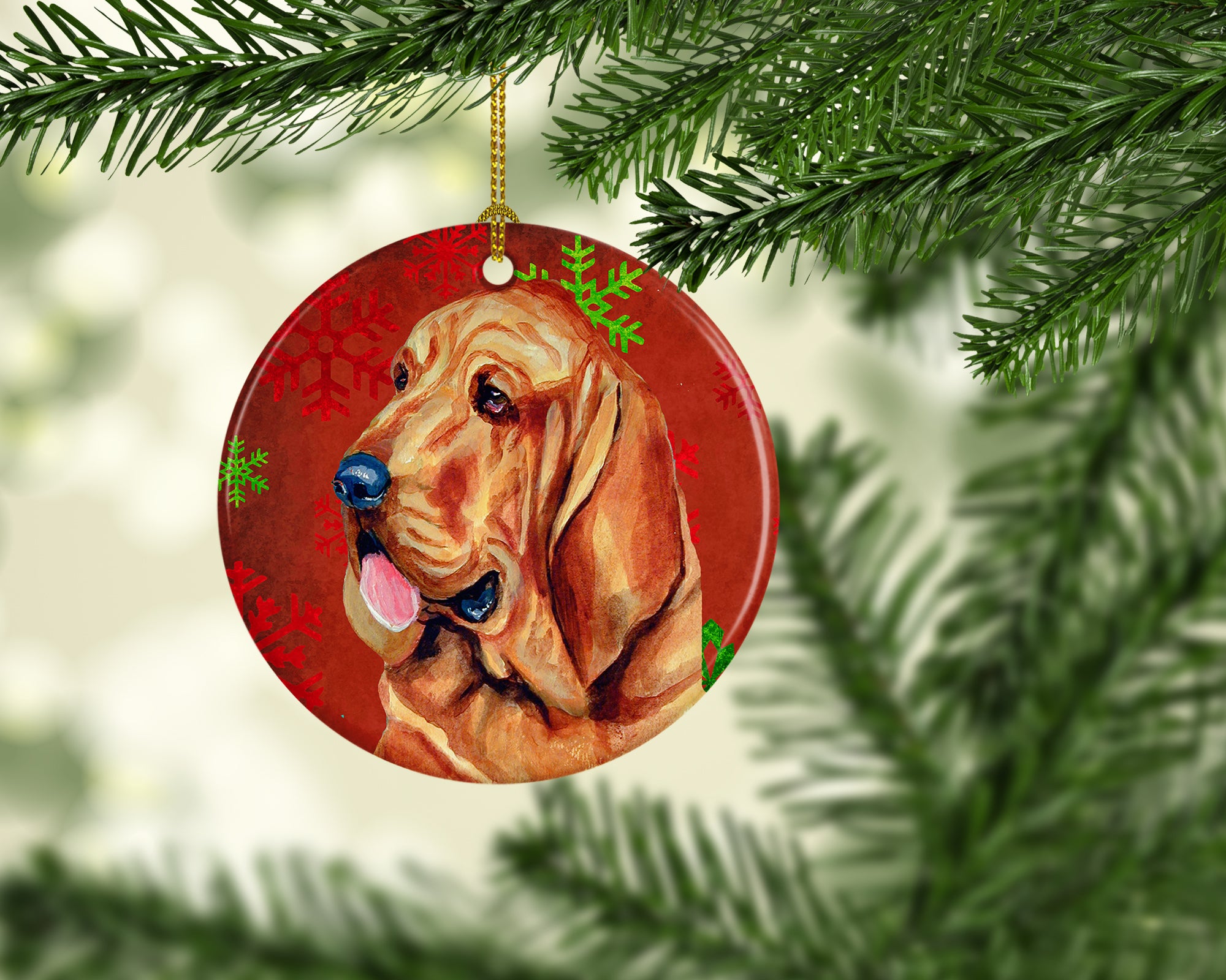 Bloodhound Red Snowflake Holiday Christmas Ceramic Ornament LH9331 - the-store.com