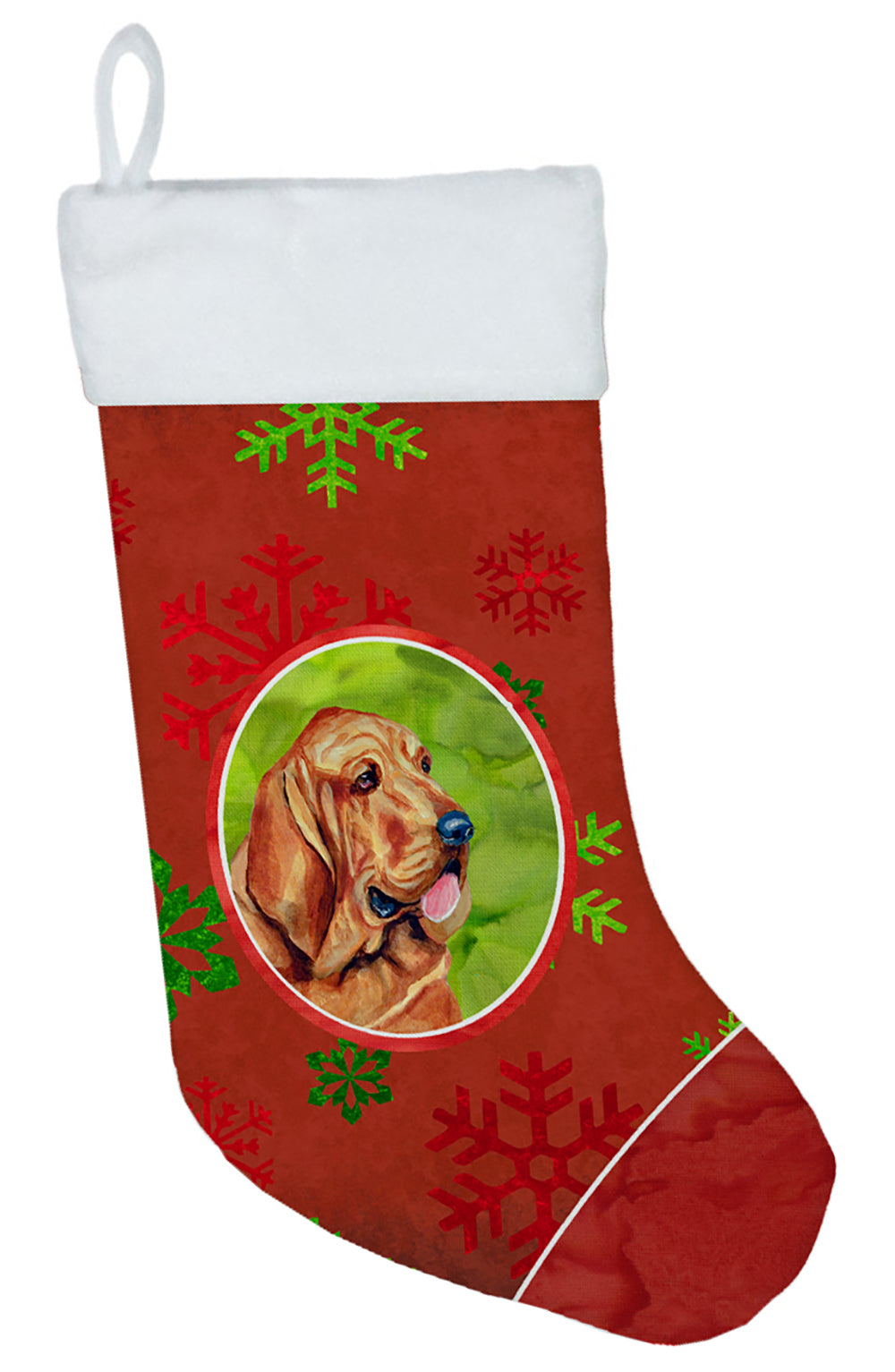 Bloodhound Red and Green Snowflakes Holiday Christmas Christmas Stocking LH9331