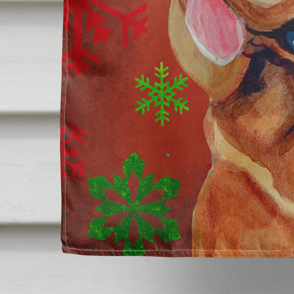 Bloodhound Red and Green Snowflakes Holiday Christmas Flag Canvas House Size  the-store.com.