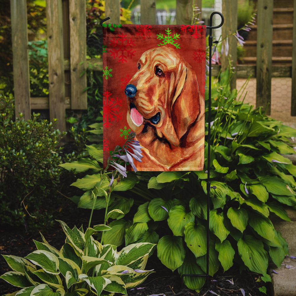 Bloodhound Red and Green Snowflakes Holiday Christmas Flag Garden Size