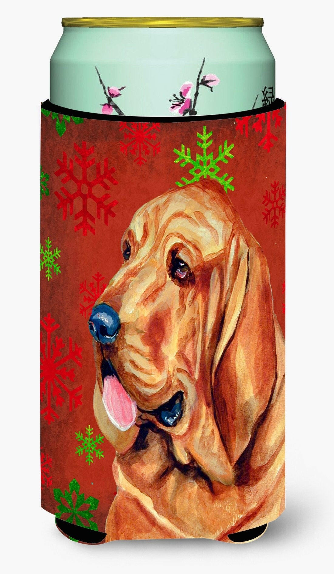 Bloodhound Red and Green Snowflakes Holiday Christmas  Tall Boy Beverage Insulator Beverage Insulator Hugger by Caroline's Treasures