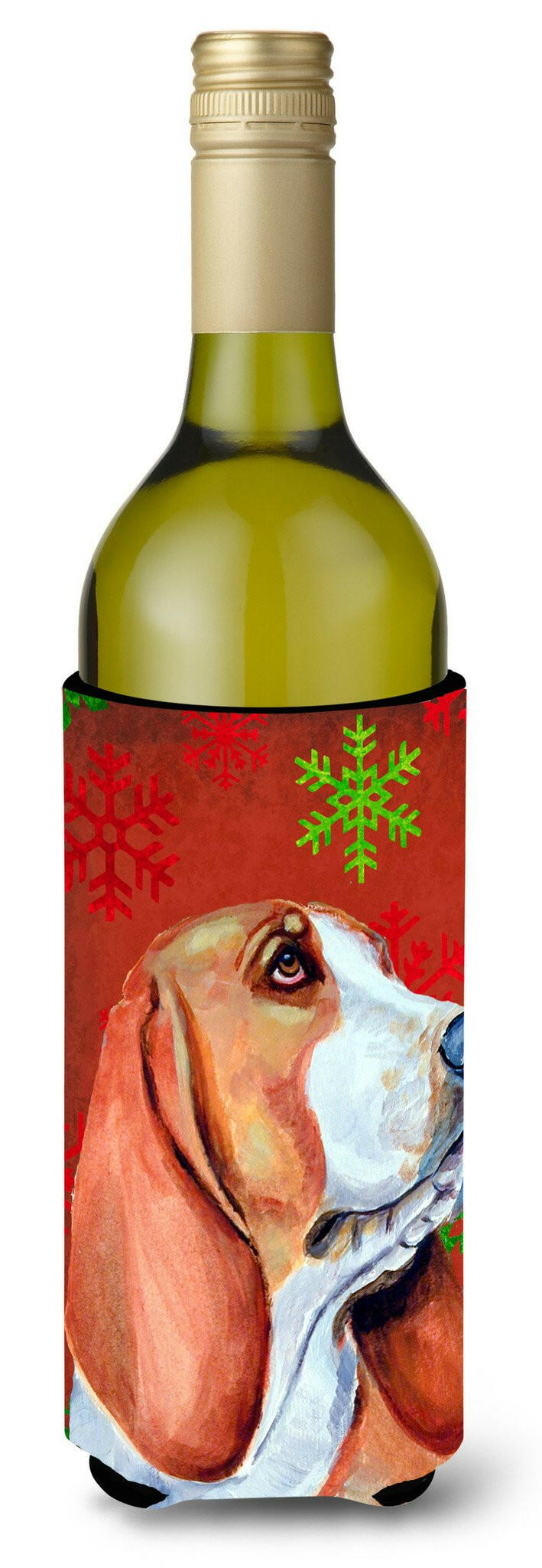Basset Hound Snowflakes Holiday Christmas Wine Bottle Beverage Insulator Beverage Insulator Hugger by Caroline&#39;s Treasures