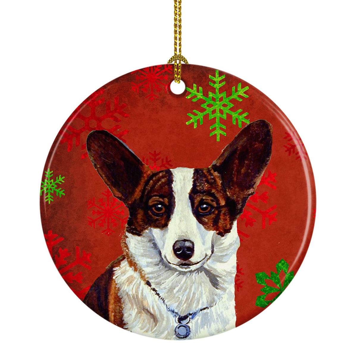 Corgi Red Snowflake Holiday Christmas Ceramic Ornament LH9333 by Caroline&#39;s Treasures