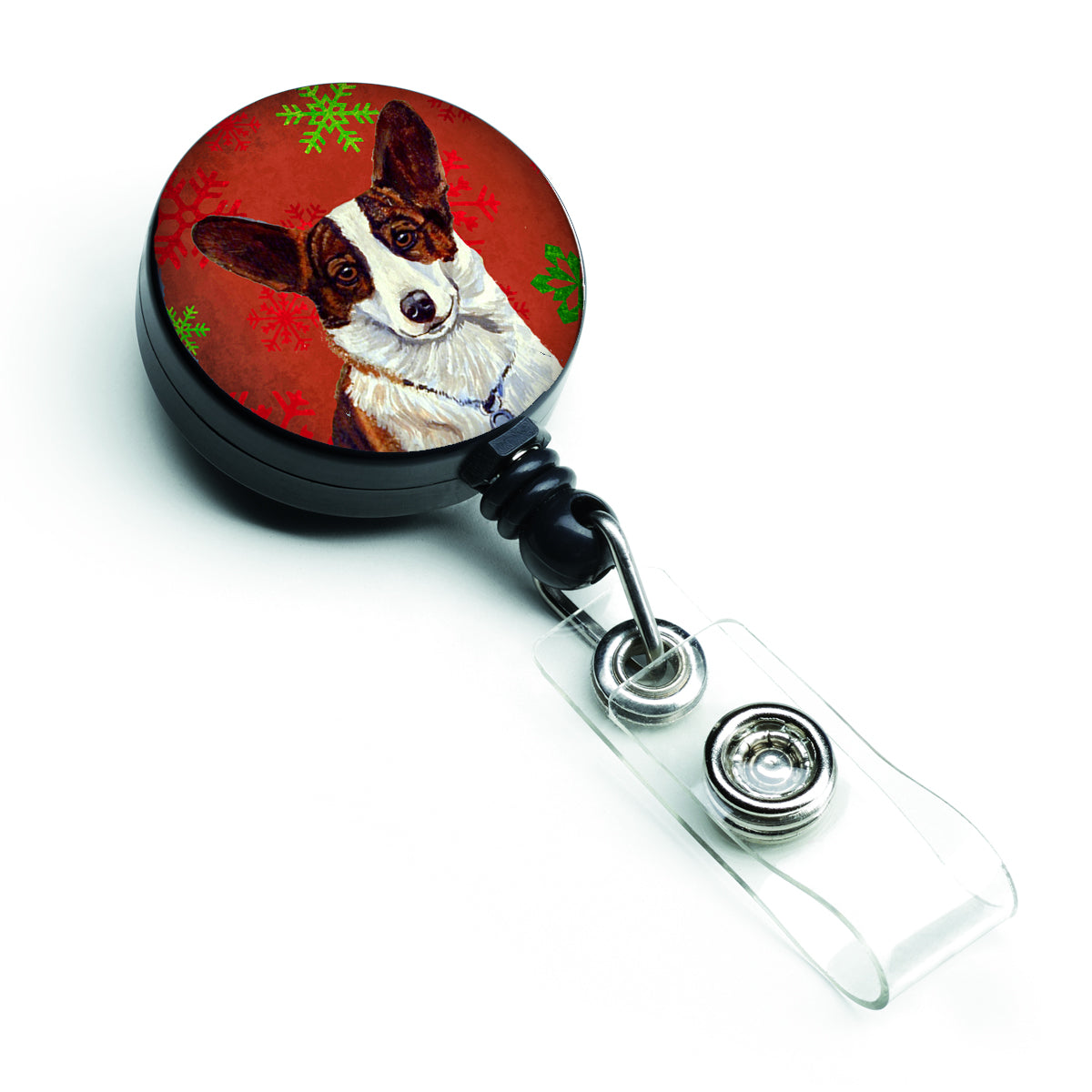 Corgi Red and Green Snowflakes Holiday Christmas Retractable Badge Reel LH9333BR  the-store.com.