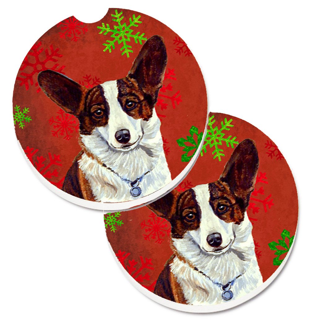 Corgi Red and Green Snowflakes Holiday Christmas Set of 2 Cup Holder Car Coasters LH9333CARC by Caroline&#39;s Treasures