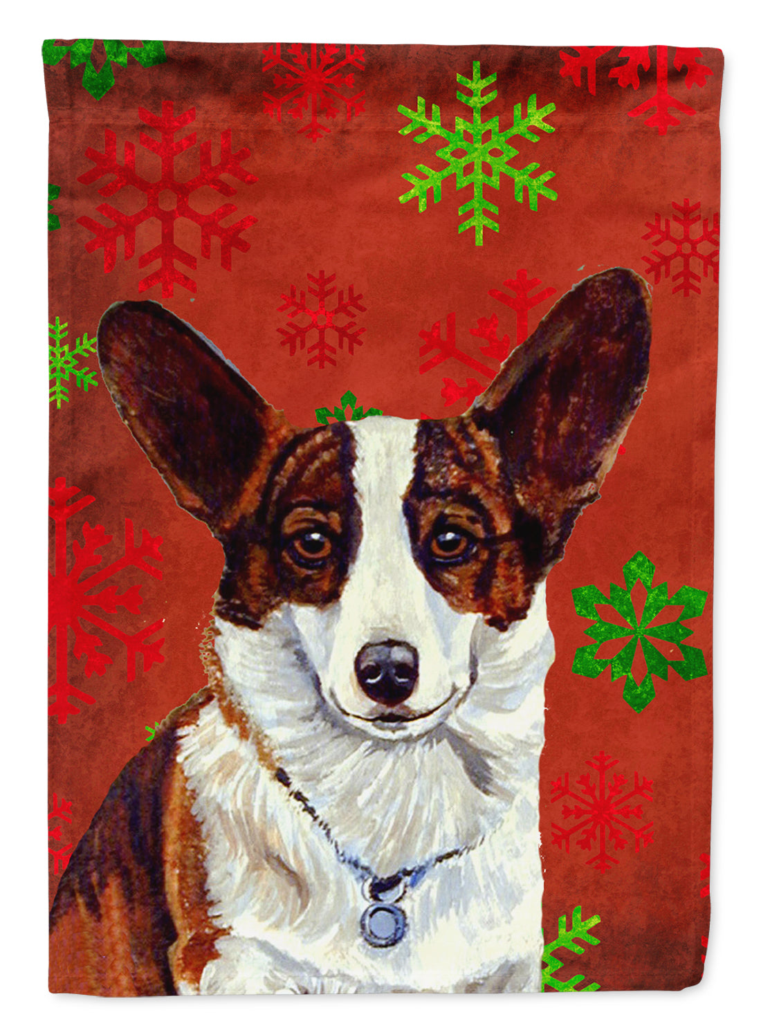 Corgi Red and Green Snowflakes Holiday Christmas Flag Canvas House Size  the-store.com.
