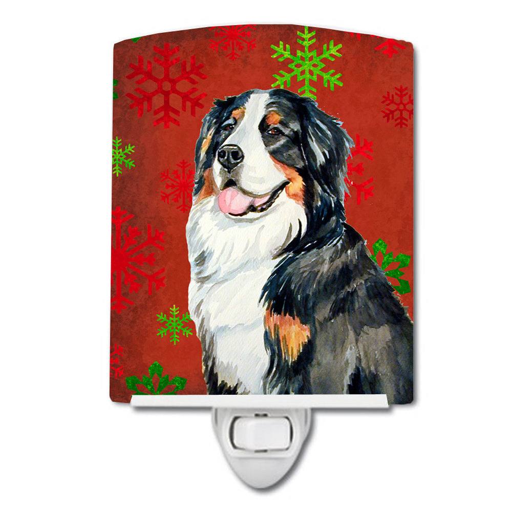 Bernese Mountain Dog Red  Green Snowflakes Holiday Christmas Ceramic Night Light LH9334CNL - the-store.com