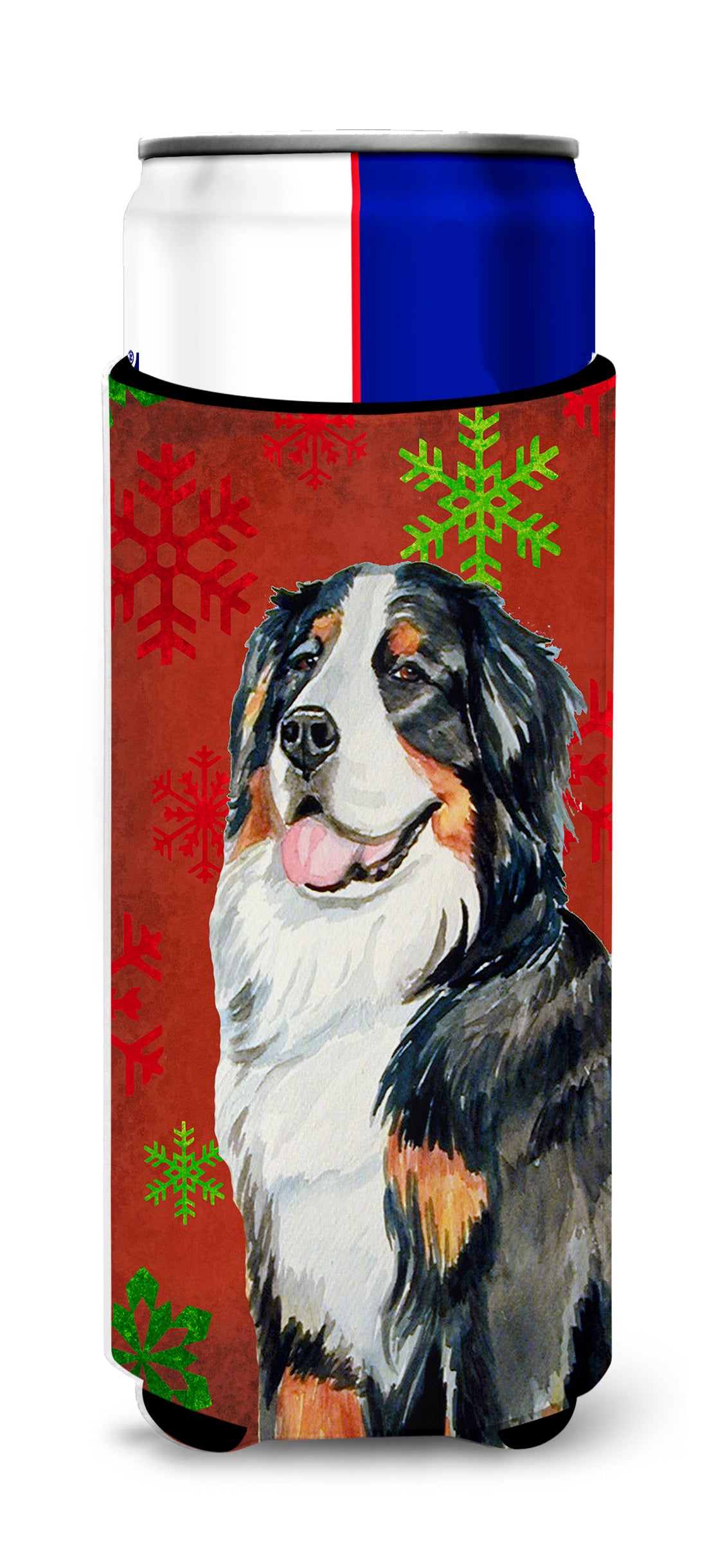 Bernese Mountain Dog Red  Green Snowflakes Holiday Christmas Ultra Beverage Insulators for slim cans LH9334MUK.
