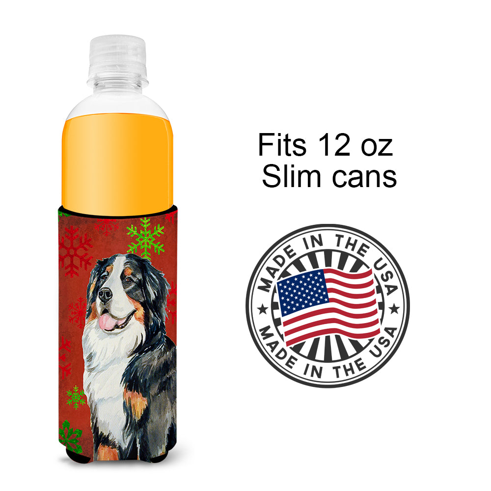 Bernese Mountain Dog Red  Green Snowflakes Holiday Christmas Ultra Beverage Insulators for slim cans LH9334MUK