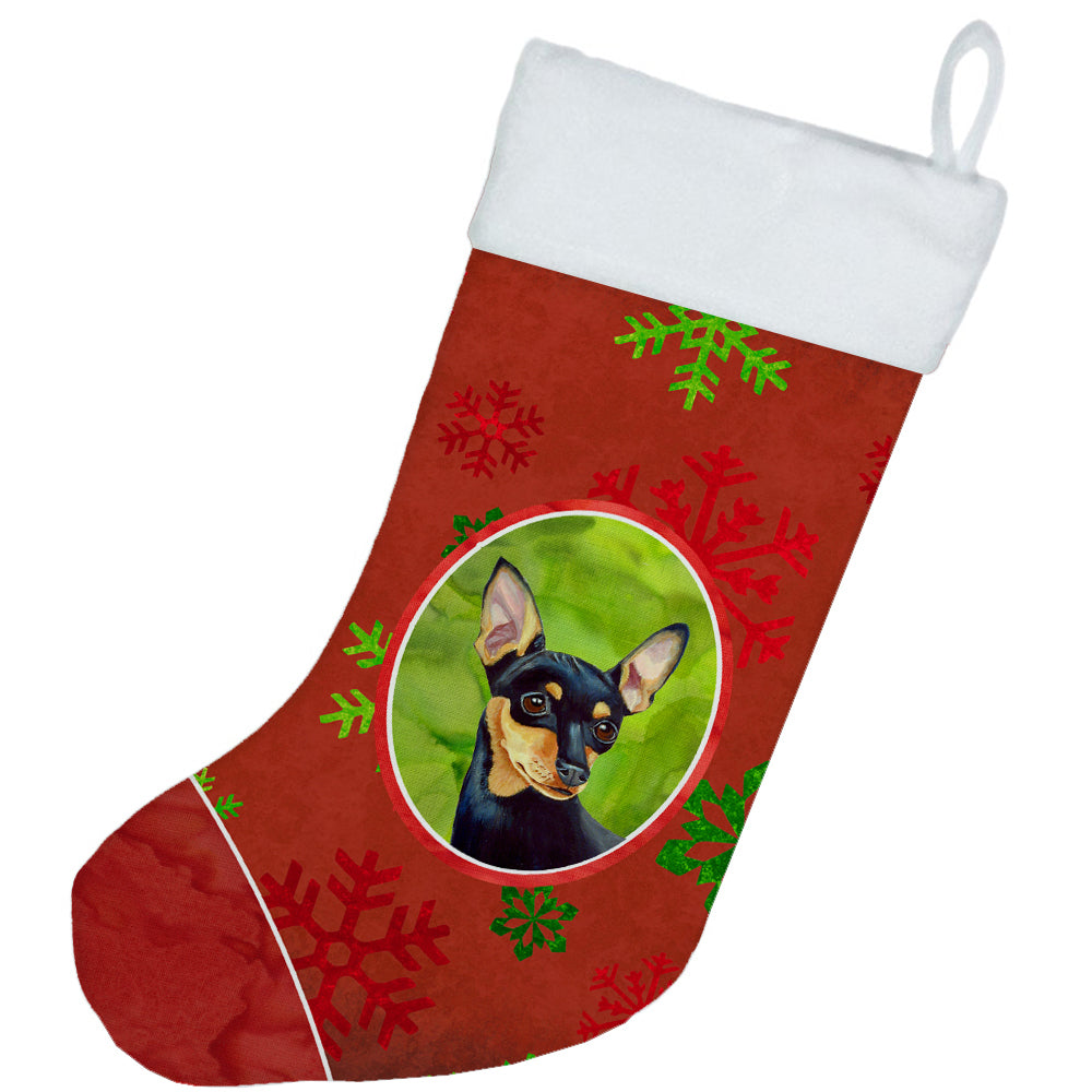 Min Pin Red and Green Snowflakes Holiday Christmas Christmas Stocking LH9335  the-store.com.