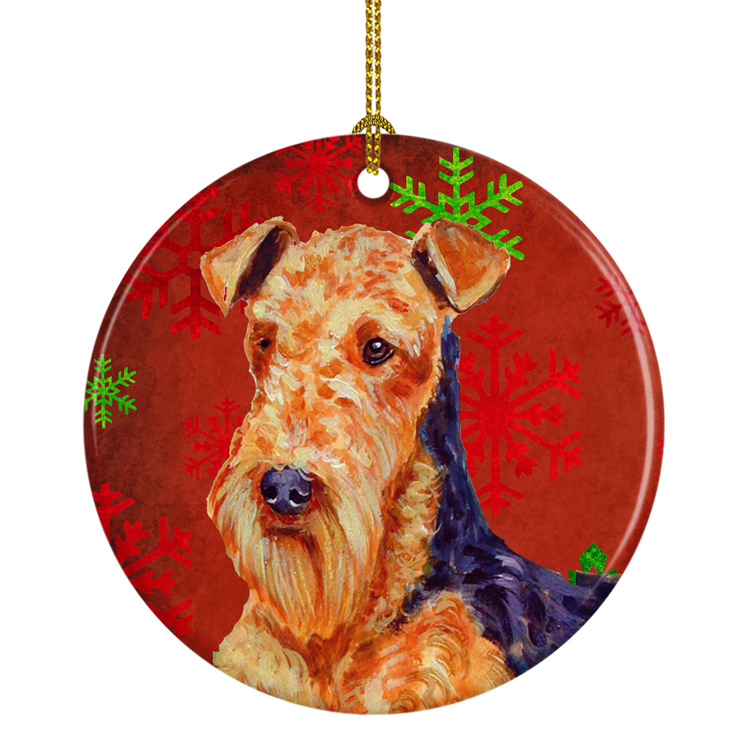 Airedale Red Snowflake Holiday Christmas Ceramic Ornament LH9336 - the-store.com