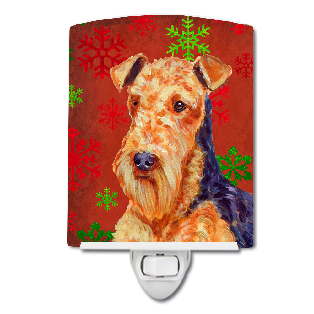 Airedale Red and Green Snowflakes Holiday Christmas Ceramic Night Light LH9336CNL - the-store.com