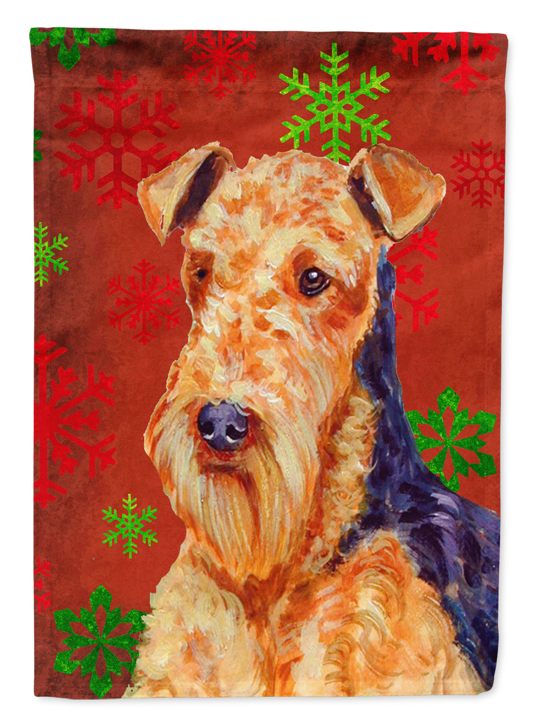 Airedale Red and Green Snowflakes Holiday Drapeau de Noël Taille du jardin